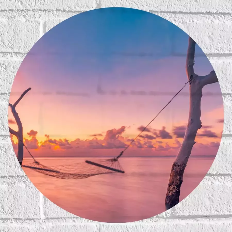 Muursticker Cirkel Hangmat tussen Kale Takken in de Zee tijdens Zonsondergang 40x40 cm Foto op Muursticker