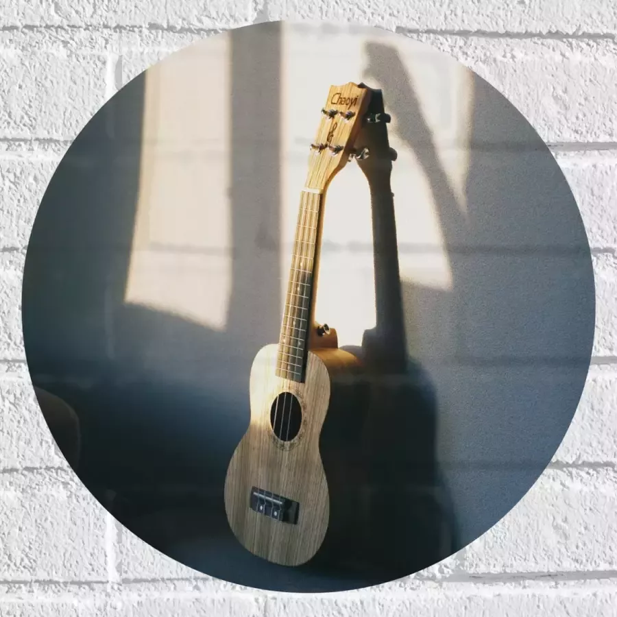 Muursticker Cirkel Houten Gitaar op Rand van Bank 40x40 cm Foto op Muursticker