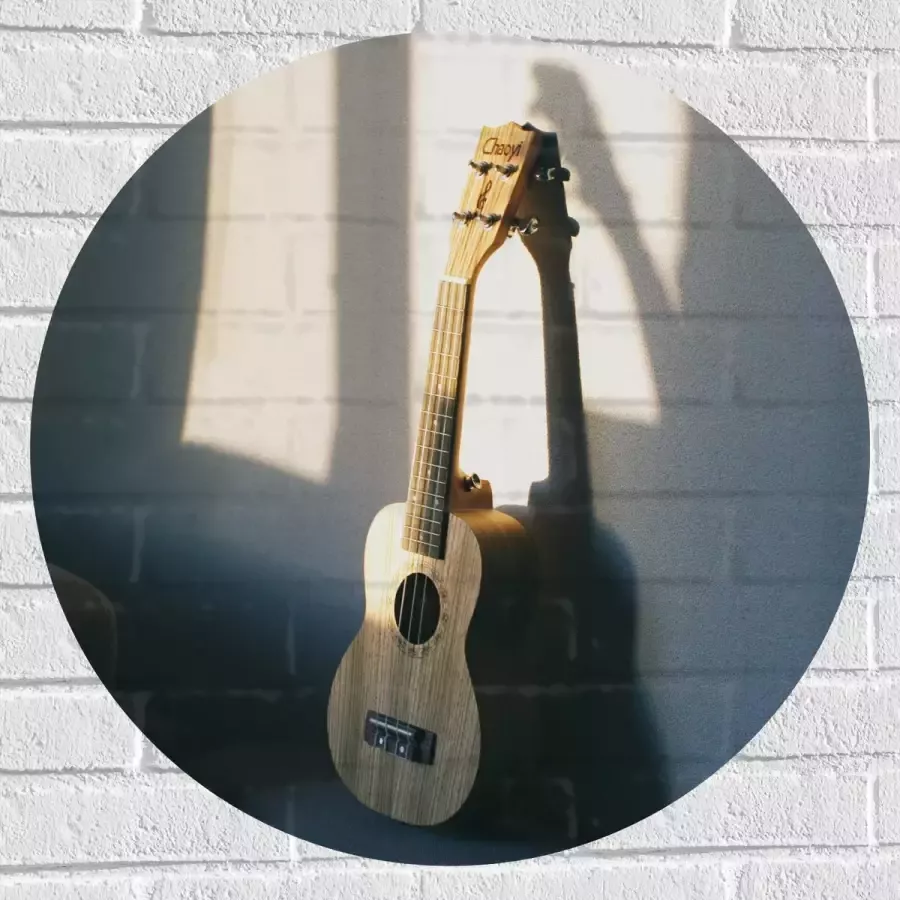 Muursticker Cirkel Houten Gitaar op Rand van Bank 70x70 cm Foto op Muursticker