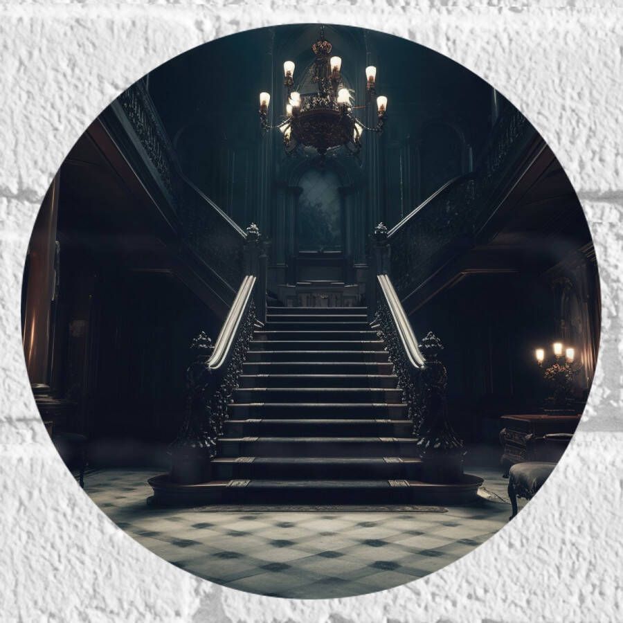 Muursticker Cirkel Huis Trap Donker Stoel Lampen Groot Gang 20x20 cm Foto op Muursticker