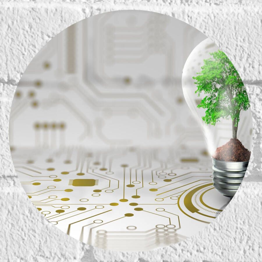 Muursticker Cirkel Lamp Boompje Groen Technologie 20x20 cm Foto op Muursticker