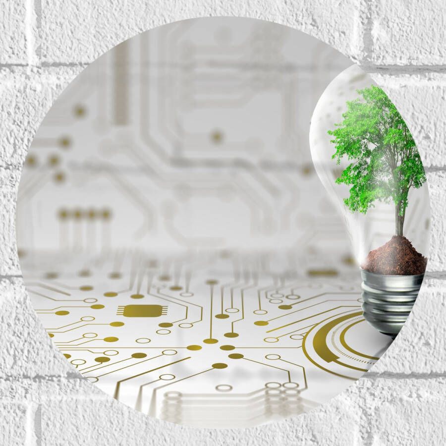Muursticker Cirkel Lamp Boompje Groen Technologie 30x30 cm Foto op Muursticker
