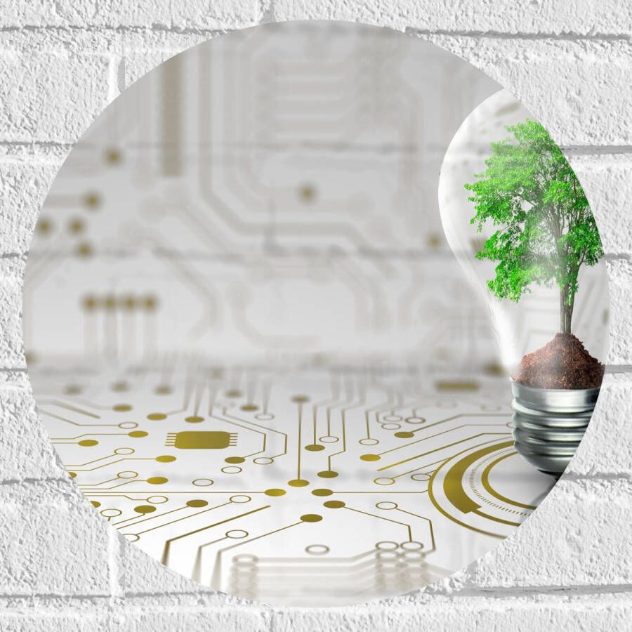Muursticker Cirkel Lamp Boompje Groen Technologie 40x40 cm Foto op Muursticker