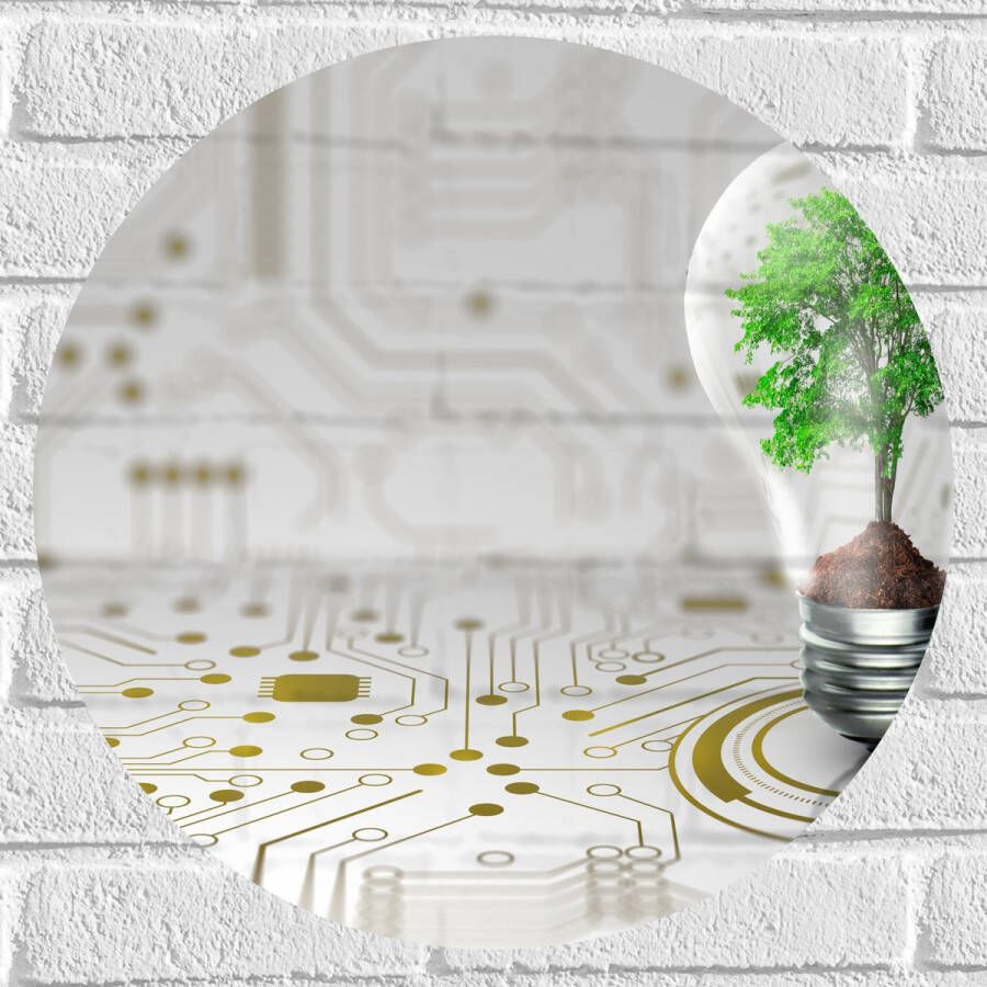 Muursticker Cirkel Lamp Boompje Groen Technologie 50x50 cm Foto op Muursticker