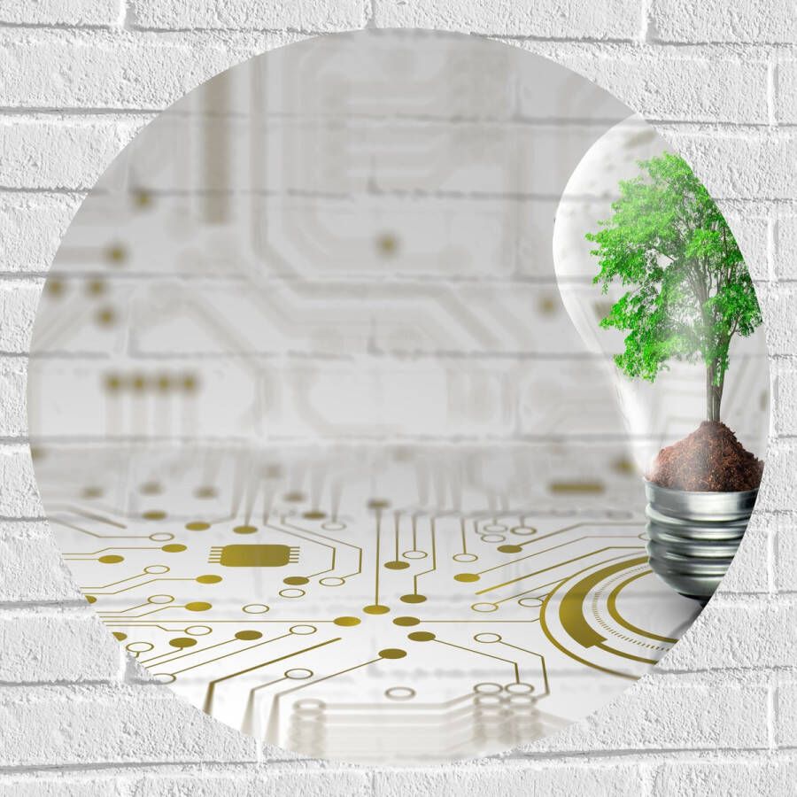 Muursticker Cirkel Lamp Boompje Groen Technologie 70x70 cm Foto op Muursticker