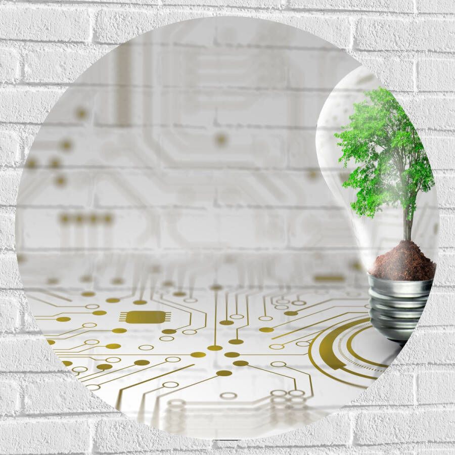 Muursticker Cirkel Lamp Boompje Groen Technologie 80x80 cm Foto op Muursticker