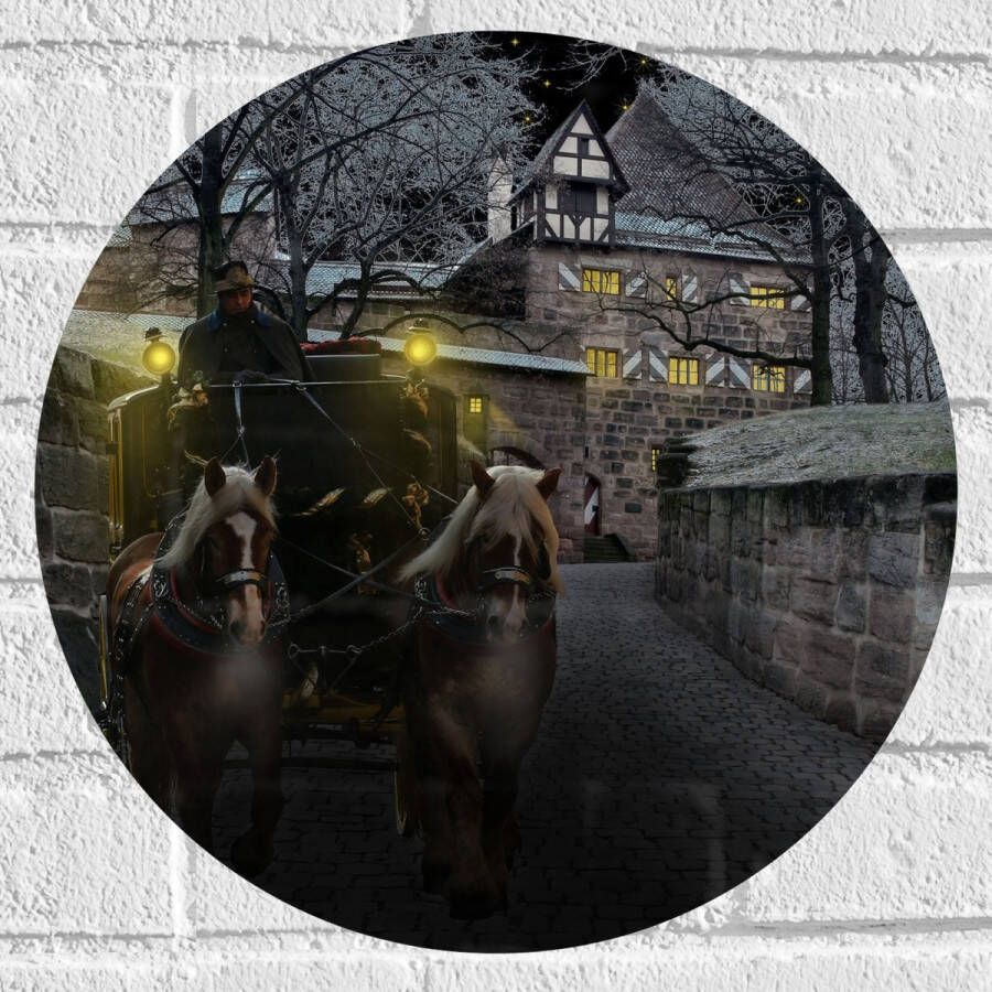 Muursticker Cirkel Pad Persoon Bomen Huis Dier Paarden Lampen 40x40 cm Foto op Muursticker