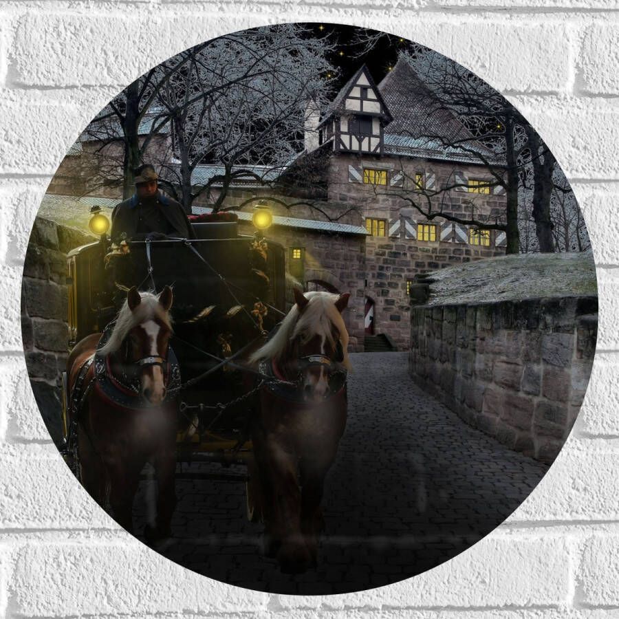 Muursticker Cirkel Pad Persoon Bomen Huis Dier Paarden Lampen 50x50 cm Foto op Muursticker