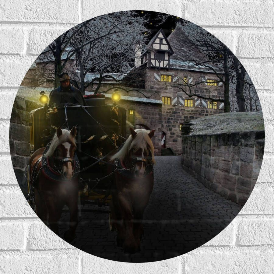 Muursticker Cirkel Pad Persoon Bomen Huis Dier Paarden Lampen 60x60 cm Foto op Muursticker