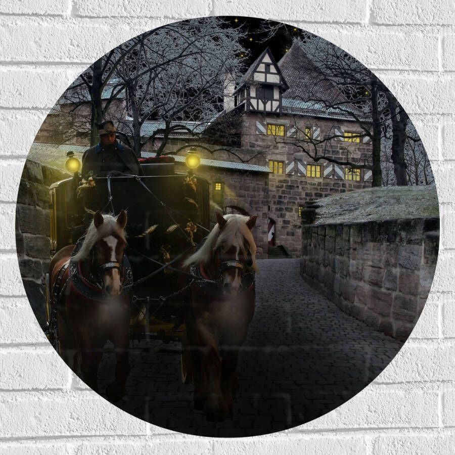 Muursticker Cirkel Pad Persoon Bomen Huis Dier Paarden Lampen 70x70 cm Foto op Muursticker