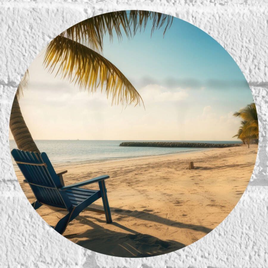 Muursticker Cirkel Strand Zee Palmbomen Zon Stoel 20x20 cm Foto op Muursticker