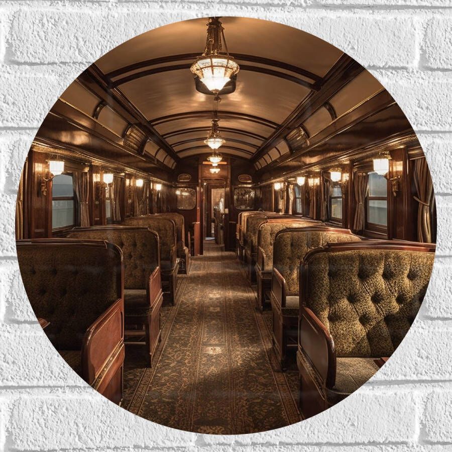 Muursticker Cirkel Trein Stoelen Hout Lampen 50x50 cm Foto op Muursticker