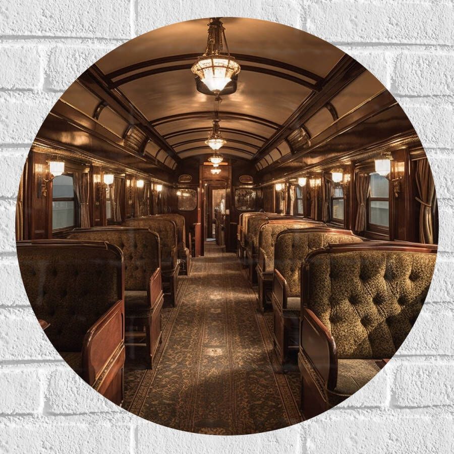 Muursticker Cirkel Trein Stoelen Hout Lampen 60x60 cm Foto op Muursticker