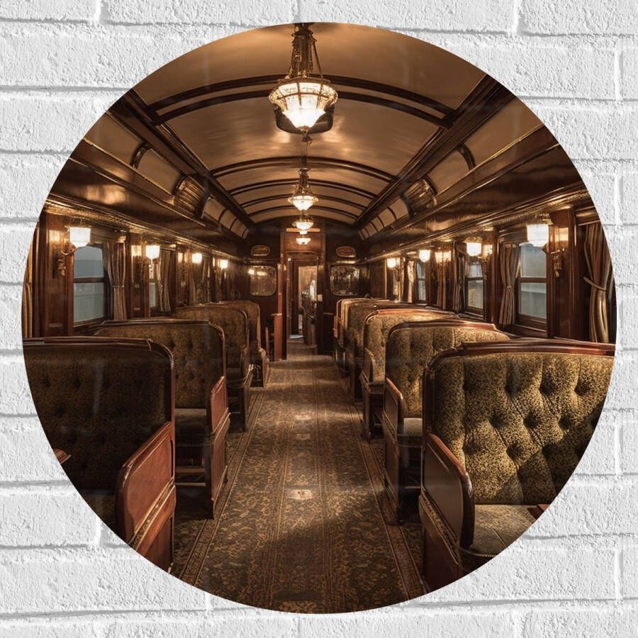 Muursticker Cirkel Trein Stoelen Hout Lampen 70x70 cm Foto op Muursticker