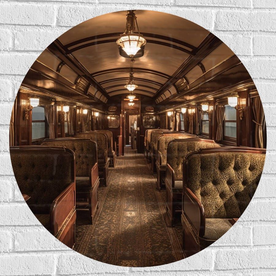 Muursticker Cirkel Trein Stoelen Hout Lampen 80x80 cm Foto op Muursticker