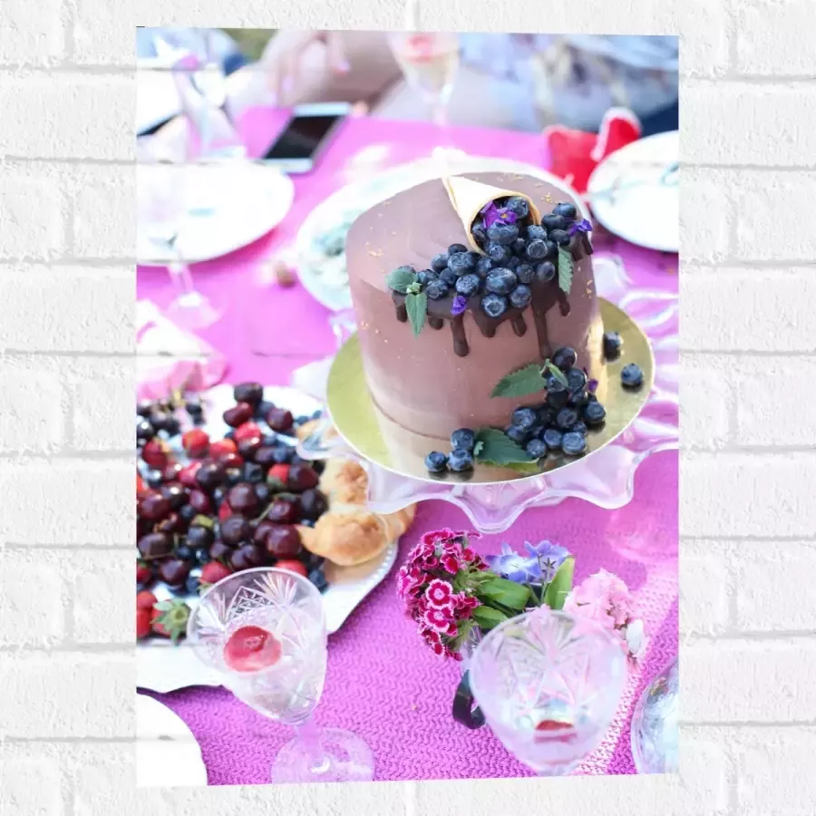 Muursticker Feestelijke Tafel met Hapjes en Drankjes 40x60 cm Foto op Muursticker