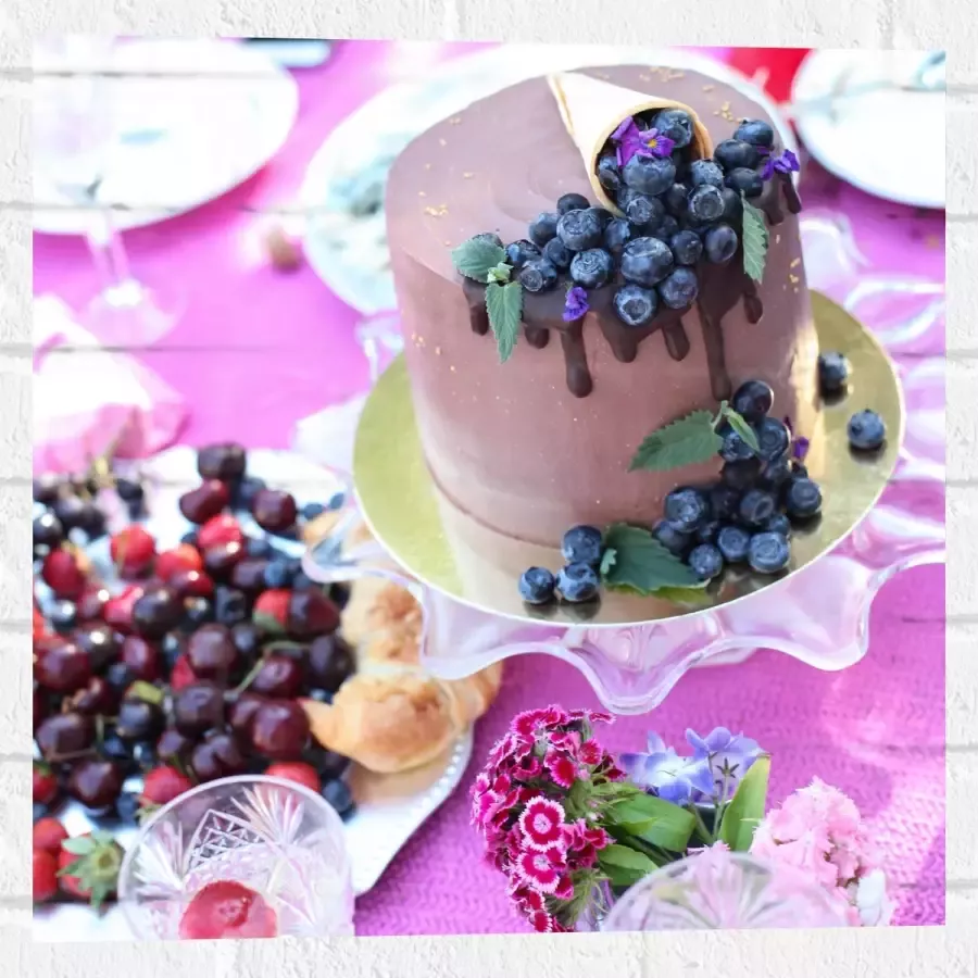 Muursticker Feestelijke Tafel met Hapjes en Drankjes 50x50 cm Foto op Muursticker