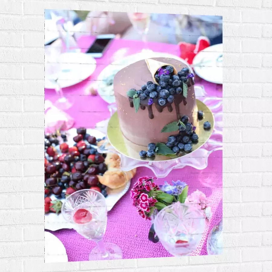 Muursticker Feestelijke Tafel met Hapjes en Drankjes 80x120 cm Foto op Muursticker