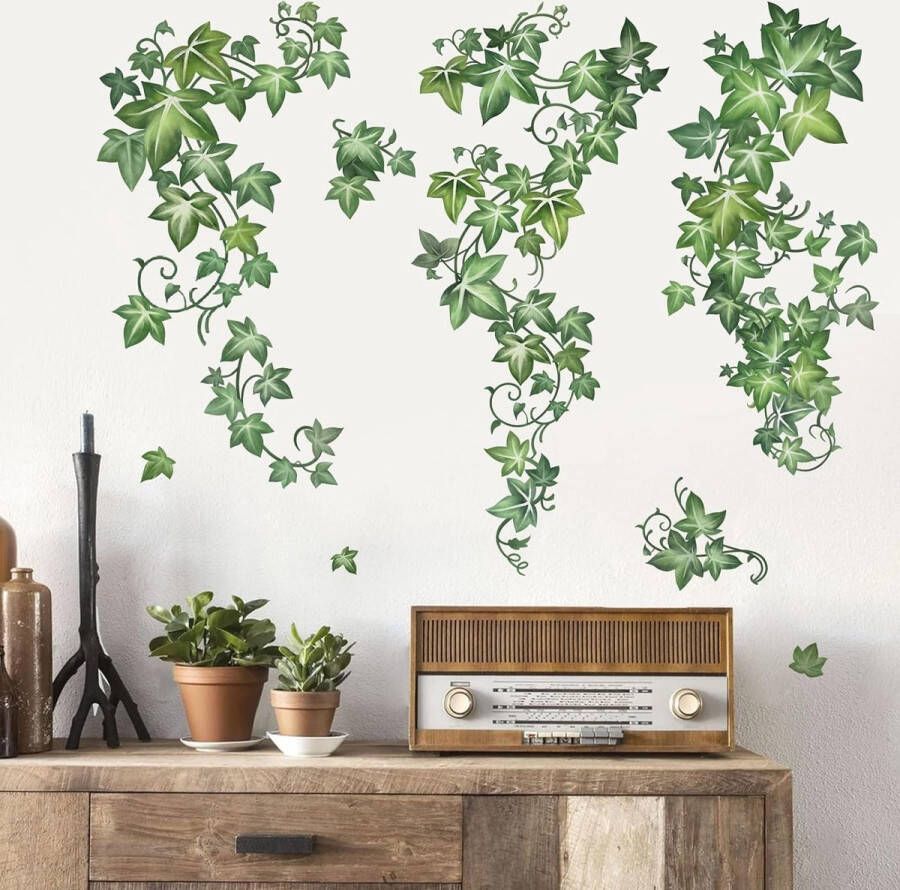 Muursticker hangende wijnstok muursticker wijnstok groen bladeren planten muursticker slaapkamer woonkamer bank achtergrond wanddecoratie