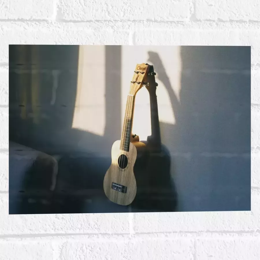Muursticker Houten Gitaar op Rand van Bank 40x30 cm Foto op Muursticker