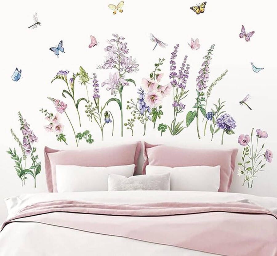 Muursticker lavendel paarse bloemen muursticker tuin bloem vlinder muursticker wanddecoratie voor slaapkamer woonkamer bank achtergrond