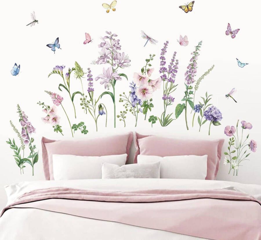 Muursticker lavendel paarse bloemen muursticker tuin bloem vlinder muursticker wanddecoratie voor slaapkamer woonkamer bank achtergrond