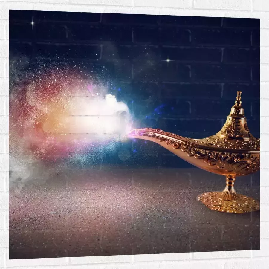 Muursticker Magische Gouden Lamp met Kleurrijke Rook 100x100 cm Foto op Muursticker