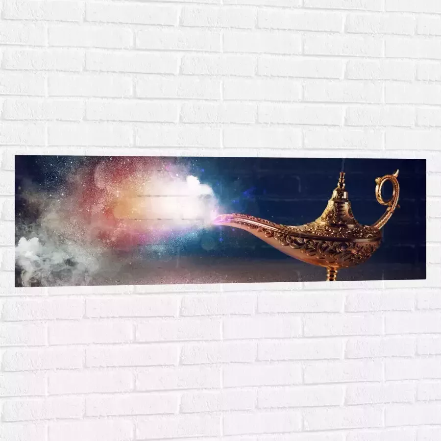 Muursticker Magische Gouden Lamp met Kleurrijke Rook 120x40 cm Foto op Muursticker - Foto 1