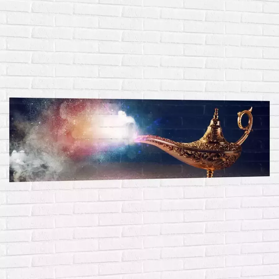 Muursticker Magische Gouden Lamp met Kleurrijke Rook 150x50 cm Foto op Muursticker