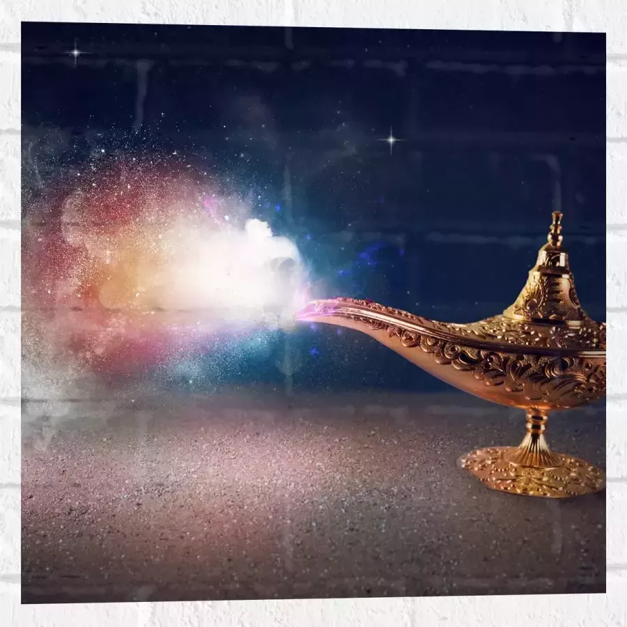Muursticker Magische Gouden Lamp met Kleurrijke Rook 50x50 cm Foto op Muursticker