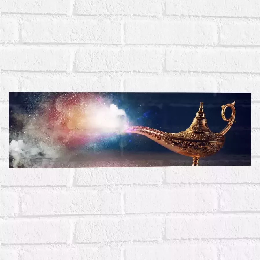Muursticker Magische Gouden Lamp met Kleurrijke Rook 60x20 cm Foto op Muursticker