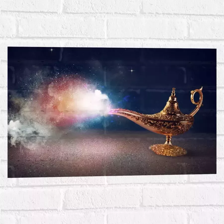 Muursticker Magische Gouden Lamp met Kleurrijke Rook 60x40 cm Foto op Muursticker