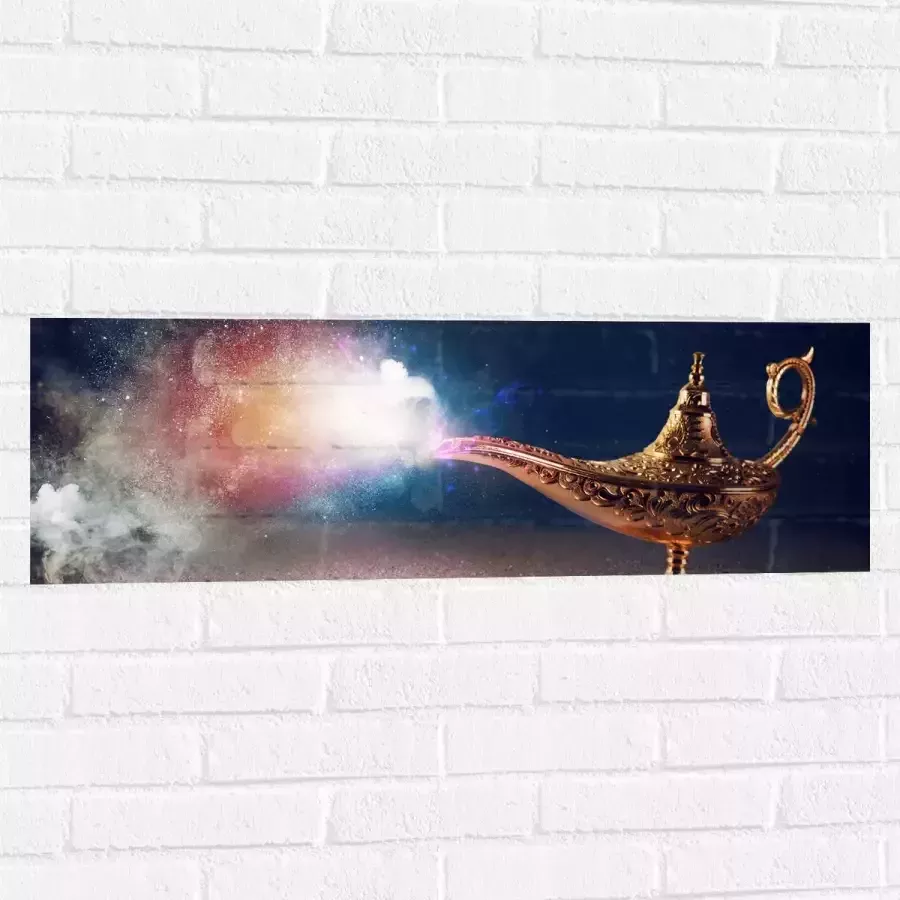 Muursticker Magische Gouden Lamp met Kleurrijke Rook 90x30 cm Foto op Muursticker - Foto 1