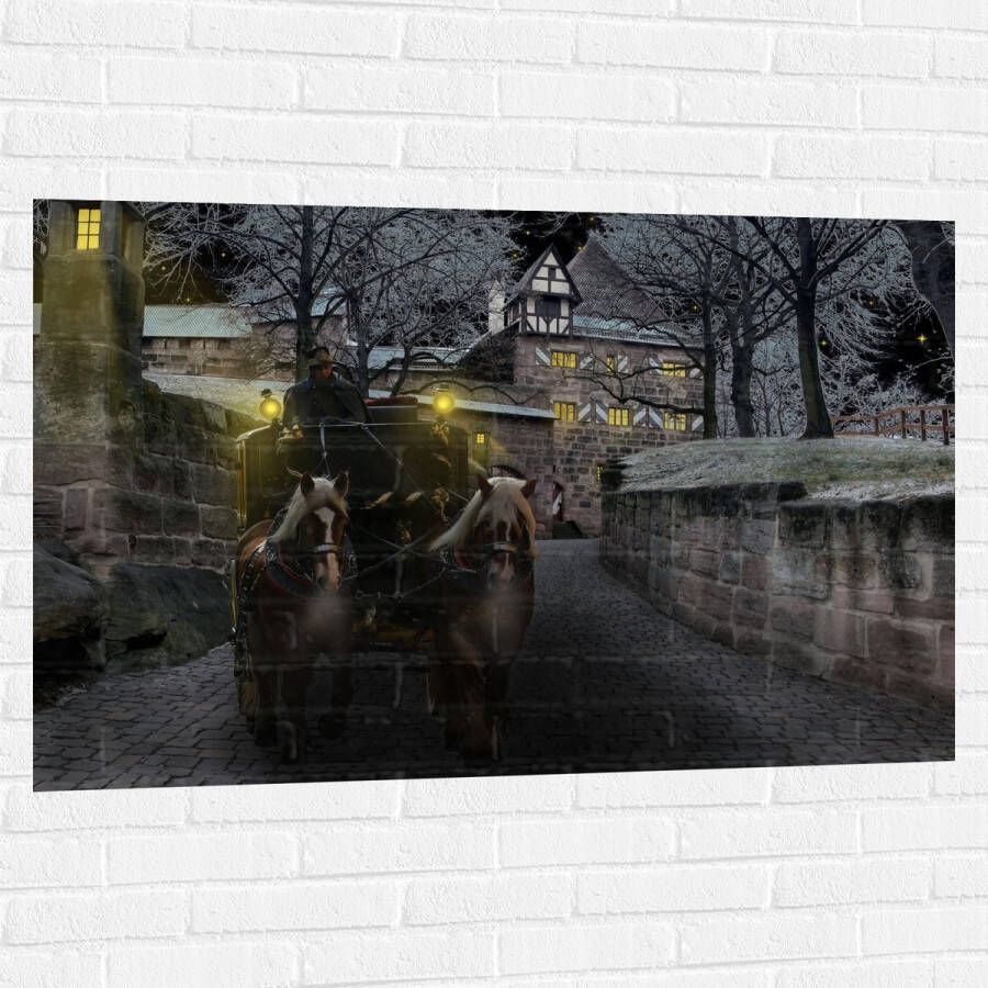 Muursticker Pad Persoon Bomen Huis Dier Paarden Lampen 120x80 cm Foto op Muursticker