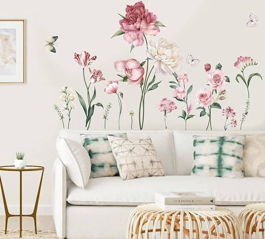 Muursticker pioenroos roze muursticker bloemen roos muursticker wanddecoratie voor woonkamer slaapkamer bank achtergrond