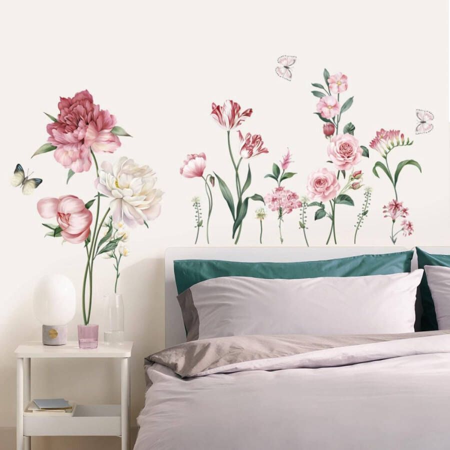 Muursticker pioenroos roze muursticker bloemen roos muursticker wanddecoratie voor woonkamer slaapkamer bank achtergrond