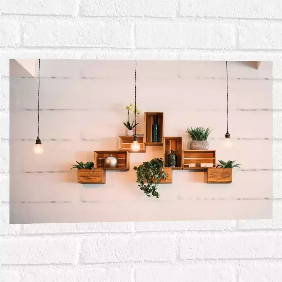 Muursticker Trio Lampen voor Kistjes met Planten aan de Muur 60x40 cm Foto op Muursticker