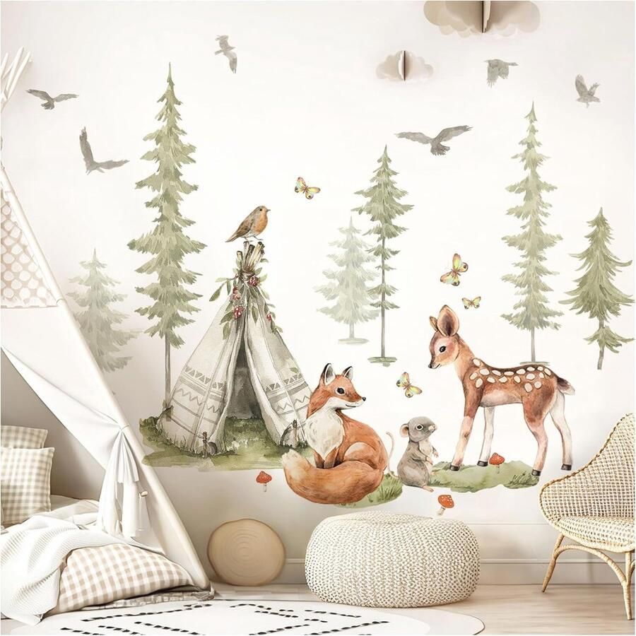 Muurstickers Bosdieren Kinderkamer Set Wanddecoratie voor Baby- en Slaapkamer