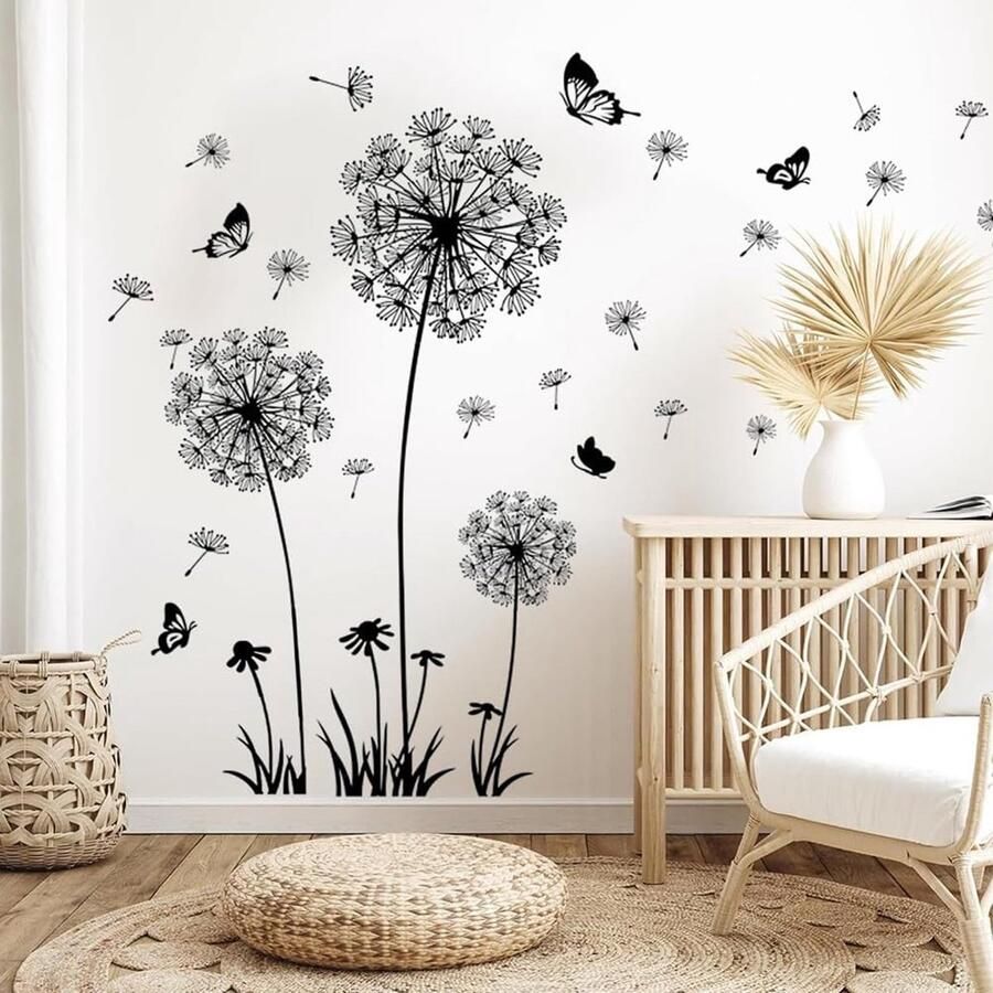 Muurstickers paardenbloem zwarte muurstickers paardenbloemen voor wanddecoratie muurstickers woonkamer planten bloemen paardenbloem vlinders muurstickers slaapkamer woonkamer bank achtergrond wanddecoratie
