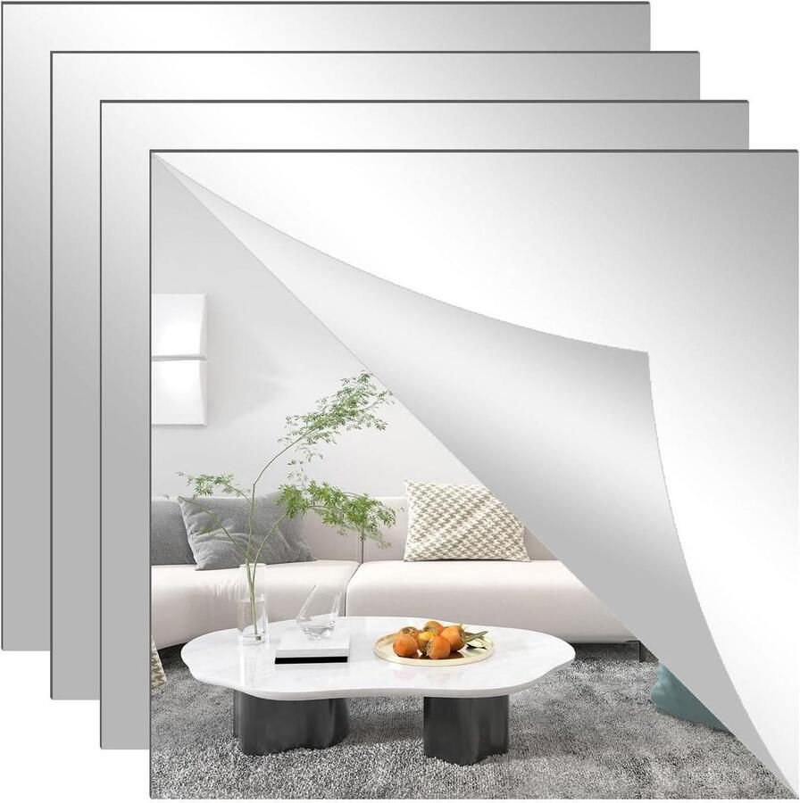 Muurstickers zonder glas acrylspiegel voor kasten en kamers set van 4 30 x 30 cm