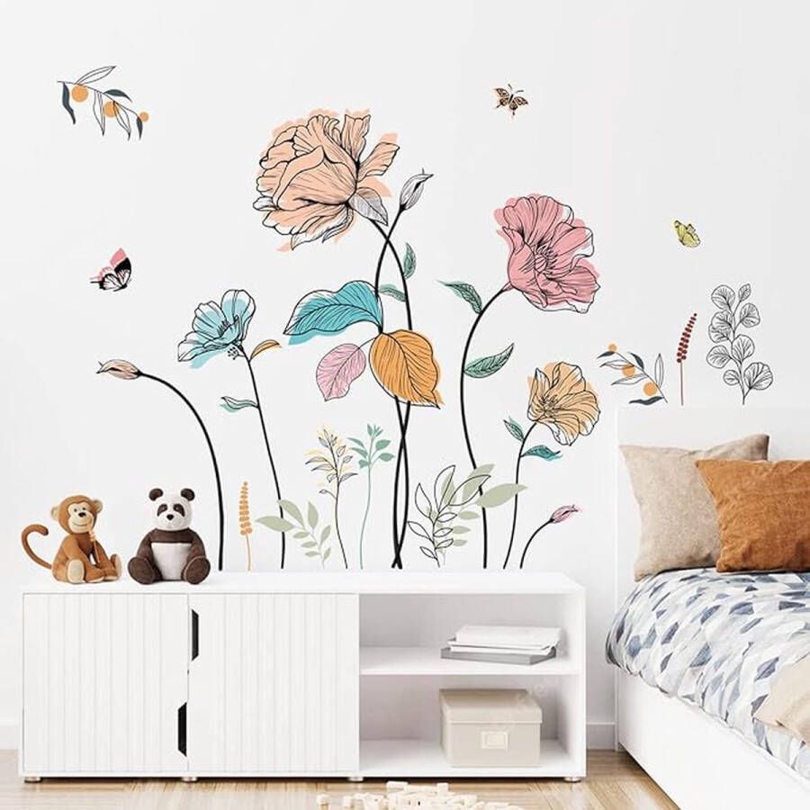 Muurtattoo aquarel bloemen muursticker bloementak tuin bloemen muursticker wanddecoratie voor woonkamer slaapkamer bank achtergrond