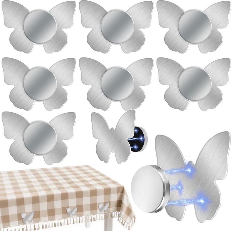 Muyohix 8-pack tafelkleedgewichten extra zwaar roestvrijstalen tafelkleedclips magnetische tafelkleedgewichten voor buiten tafelclips voor tuin balkon terras bruiloft camping (vlinder)