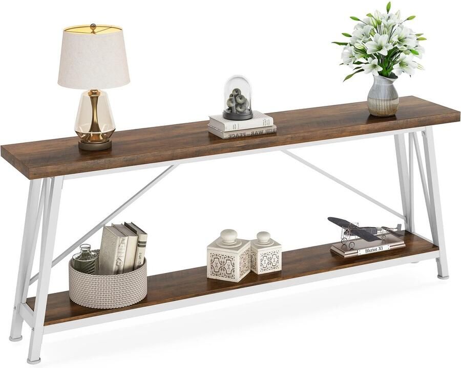 Mygroot Designs L180 x D30 x H80 Extra lange banktafel Achter de bank Industriële Wit Bruin entree consoletafel Voor hal Entree en Woonkamer