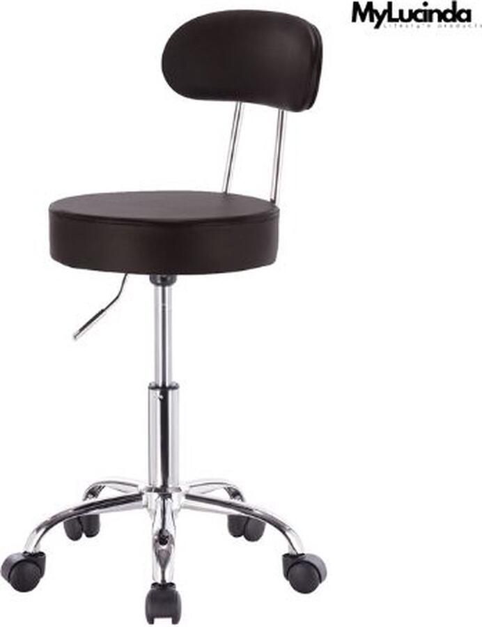MyLucinda Draaibare Bureaustoel van Kunstleer Verstelbare Hoogte met Rugleuning Comfortabel & Stijlvol Geschikt voor Salons Zwart