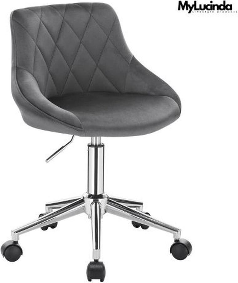 Mylucinda Fluwelen Bureaustoel – Ergonomisch & In Hoogte Verstelbaar – Draaistoel Met Wielen – Donkergrijs – Perfect Voor Thuiskantoor & Schoonheidsspecialiste