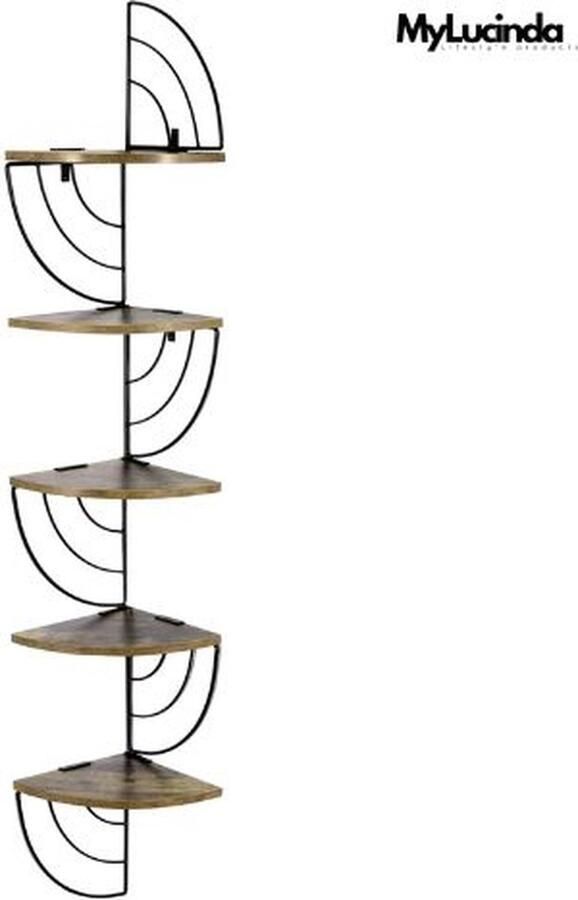 MyLucinda Houten Wandrek 5-Lagen Decoratieve Hoekplank 20x20x125cm Vintage Bruin Opbergsysteem voor Woonkamer & Kantoor