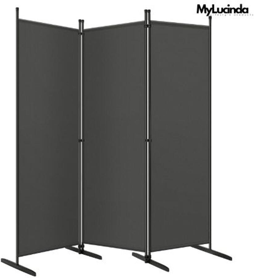 Mylucinda Kamerscherm – 3 Panelen – Opvouwbare Scheidingswand – Vrijstaand – 167x177 cm – Donkergrijs – Voor Thuis of Tuin
