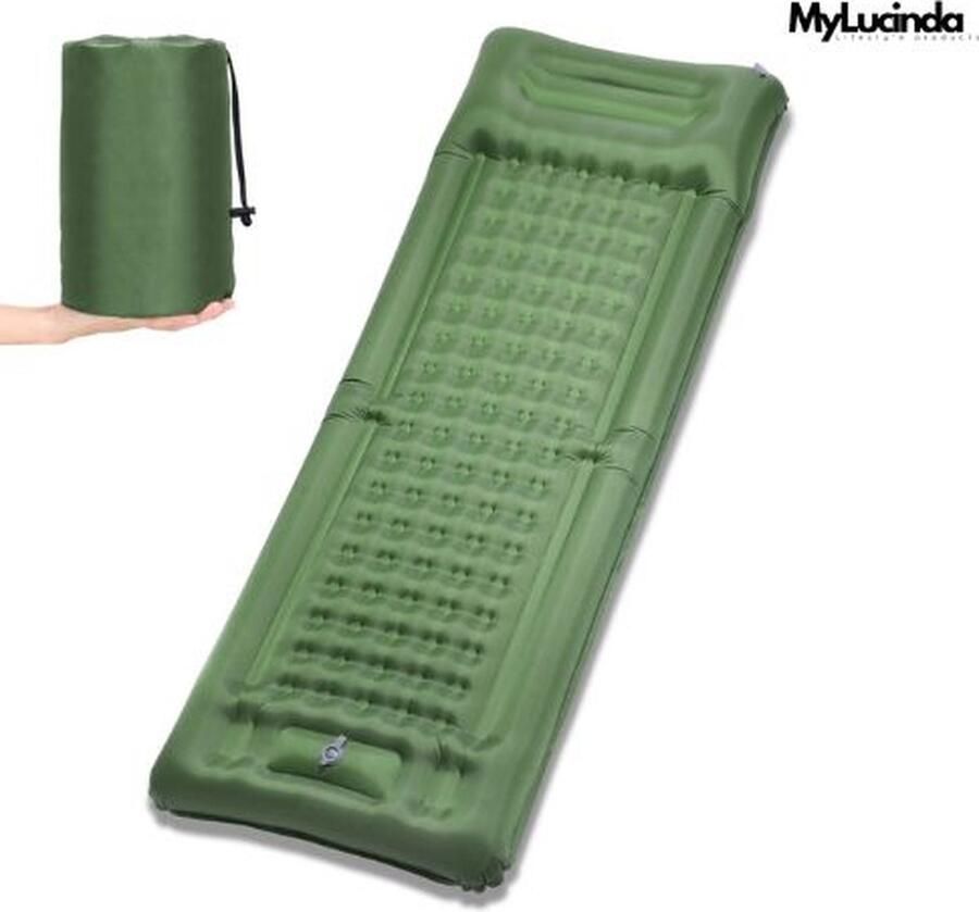 Mylucinda Luxe Luchtbed – 195 cm – Opblaasbed Met Ingebouwde Pomp – Ergonomisch Ontwerp – Inclusief Opbergtas – Groen