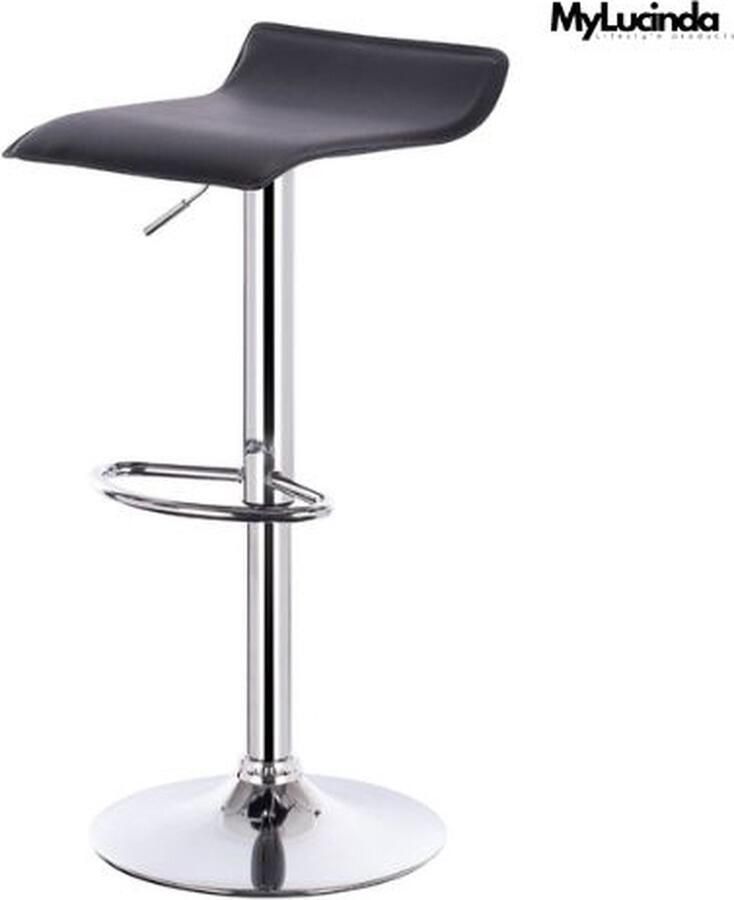 Mylucinda Moderne Barkruk – Verstelbare Hoogte – Verchroomd Staal Met Anti-Slip Rubber – Kunstleer – Zwart