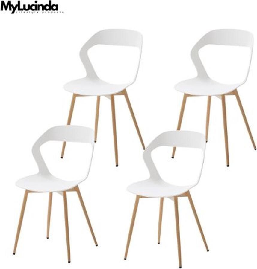 Mylucinda Set van 4 Eetkamerstoelen Modern & Eenvoudig Nordic Design Hollow Plastic Stoelen Ideaal voor Eetkamer & Cosmetische Ruimtes Wit